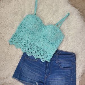 Lace aqua crop top
